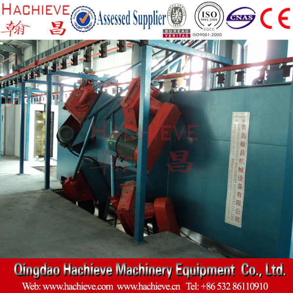 Shot blasting and oil spraying line